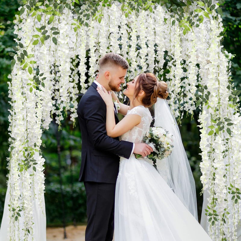 Pauwer Wisteria Hanging Flowers 24 Pack Fake Flower Garland Artificial Wisteria Vines Rattan Silk Flower String Wedding Party Wall Decorations,White - Image 4